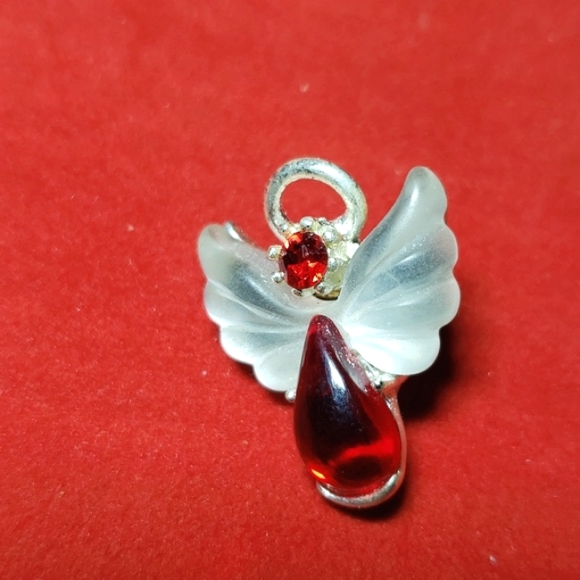 OLIT Faux Ruby & Silver Angel With Iridescent Wings Lapel Pin Made In USA - Picture 2 of 8